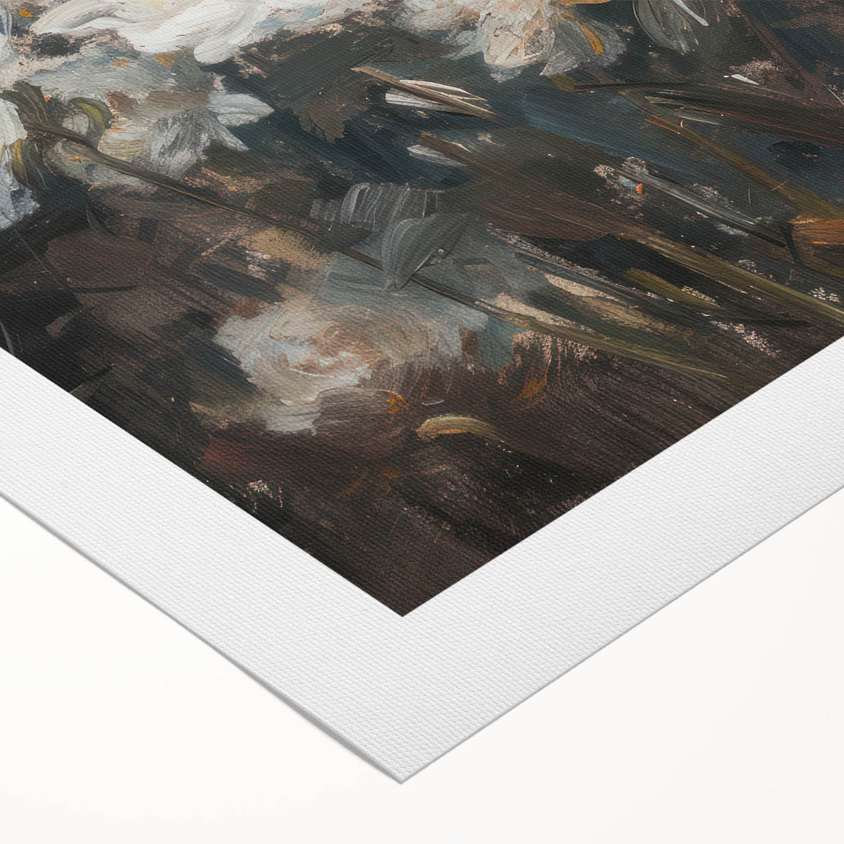 Abstract floral design on rolled canvas, showcasing vibrant colors and intricate patterns, elegantly packaged in a protective cardboard tube for display.