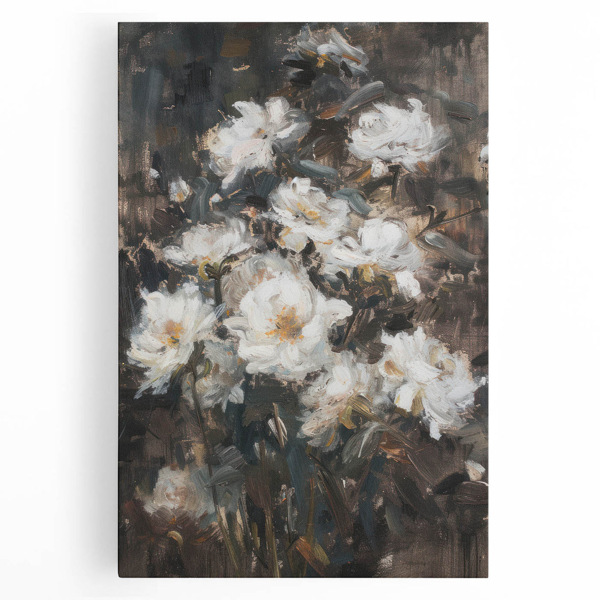 Abstract floral stretched canvas artwork showcasing vibrant colors, intricate patterns, and a contemporary design, perfect for modern home decor.
