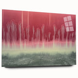 Abstract landscape artwork displayed on acrylic glass, showcasing vibrant colors and fluid shapes, emphasizing depth and dimension for modern decor.