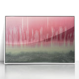 Framed acrylic artwork showcasing an abstract landscape design with soft blue and green hues, set against a sleek white background, perfect for modern home decor.