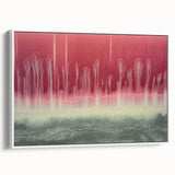 Abstract landscape framed canvas artwork showcasing a serene mountain scene with soft pastel colors, elegantly displayed with a white frame, ideal for home decor.