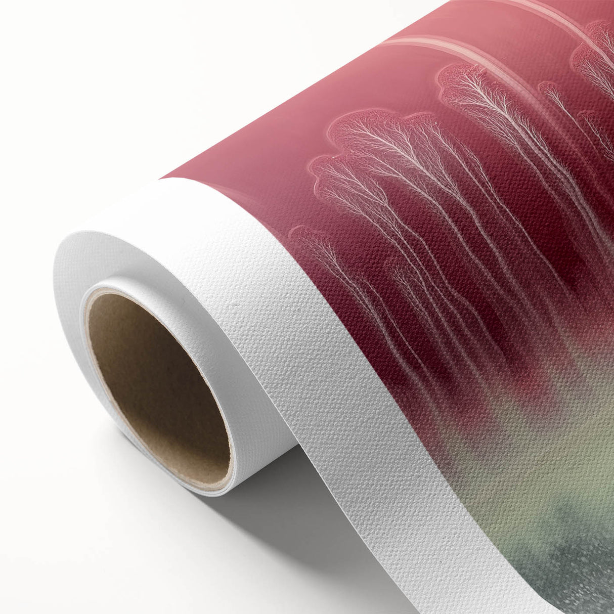 Abstract landscape rolled canvas print showcasing vibrant colors and fluid shapes, designed to enhance modern home decor. Packaged securely in a sturdy cardboard tube for protection during shipping.