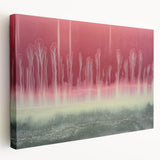 Abstract landscape stretched canvas artwork showcasing vibrant hues of blue, green, and gold, with a modern design ideal for home decor or office spaces. The side view highlights the canvas texture and depth, emphasizing its artistic appeal.