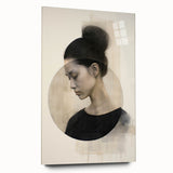 Abstract minimalist wall art displayed in a sleek acrylic frame, showcasing fluid shapes in muted colors, perfect for modern home decor.