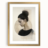 Abstract minimalist wall art framed with a gold mat, showcasing geometric shapes in soft pastel colors, perfect for modern home decor and gallery walls.