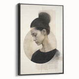 Framed abstract minimalist wall art featuring a sleek black design, showcasing a side view that highlights its modern aesthetic and elegant simplicity, perfect for contemporary decor.