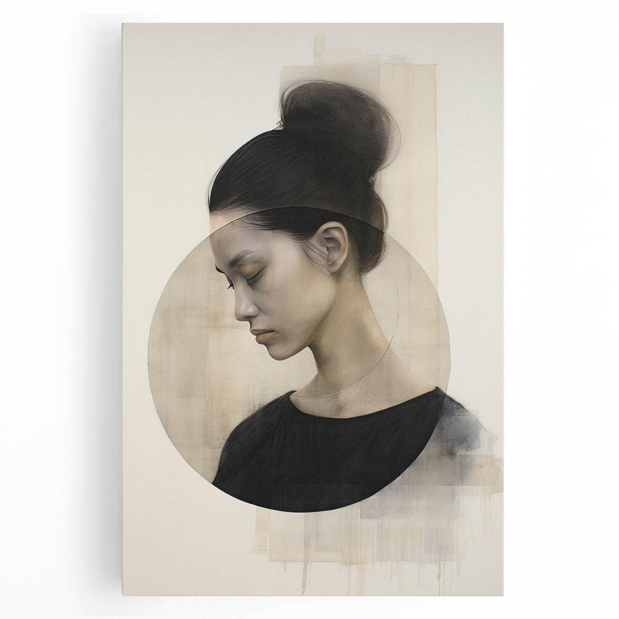 Abstract minimalist wall art on stretched canvas showcasing soft pastel colors and geometric shapes, perfect for modern home decor. Ideal for enhancing living spaces.