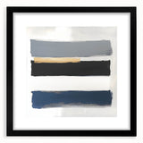 Large Abstract Wall Art – Navy, Gray & Gold Minimal Brushstrokes