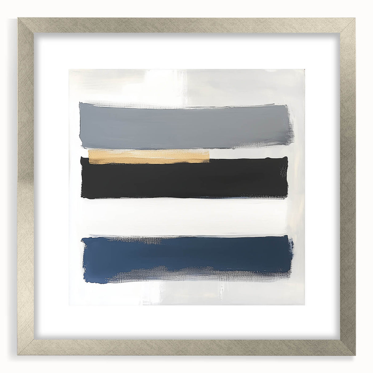 Large Abstract Wall Art – Navy, Gray & Gold Minimal Brushstrokes
