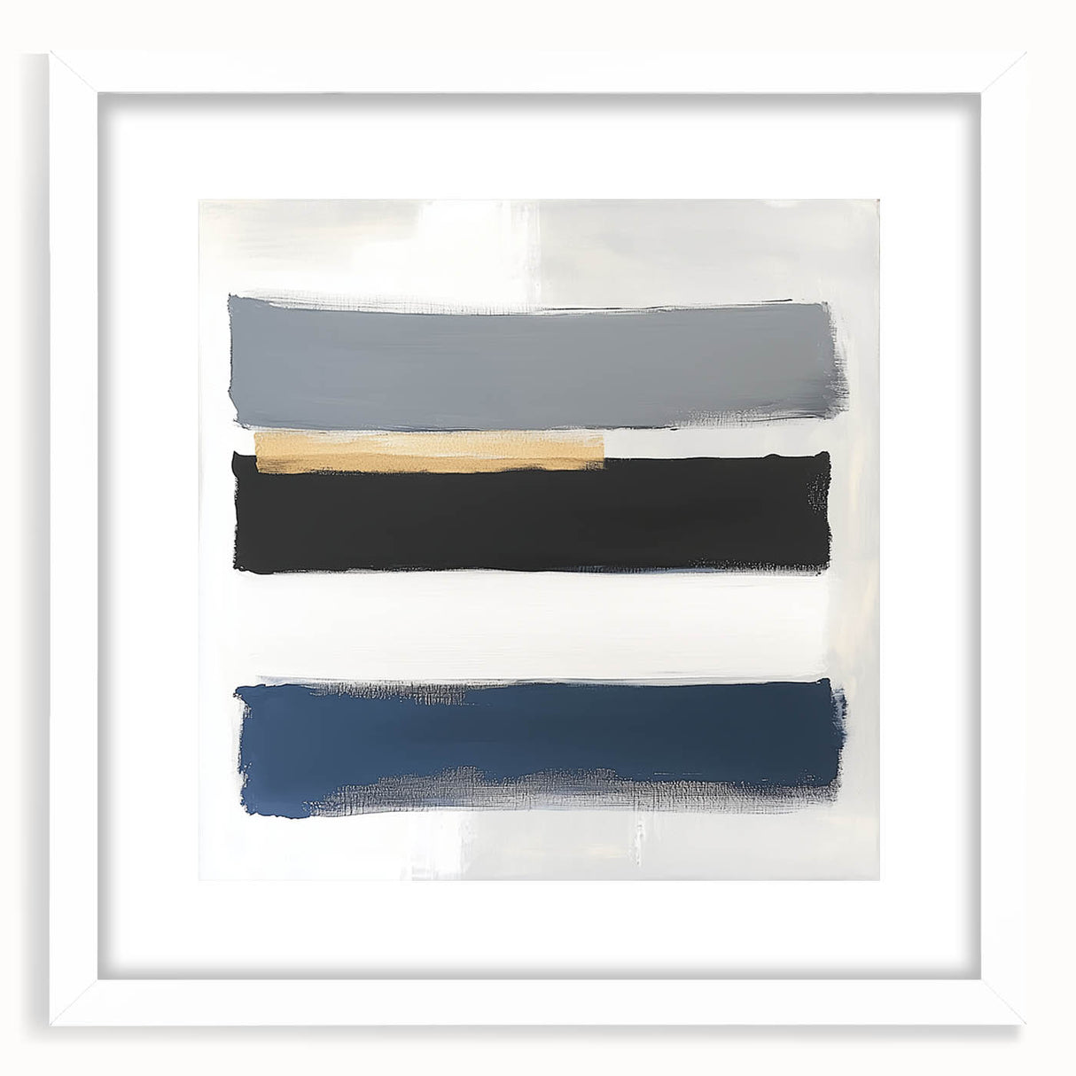 Large Abstract Wall Art – Navy, Gray & Gold Minimal Brushstrokes