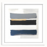 Large Abstract Wall Art – Navy, Gray & Gold Minimal Brushstrokes