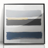 Large Abstract Wall Art – Navy, Gray & Gold Minimal Brushstrokes