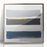 Large Abstract Wall Art – Navy, Gray & Gold Minimal Brushstrokes