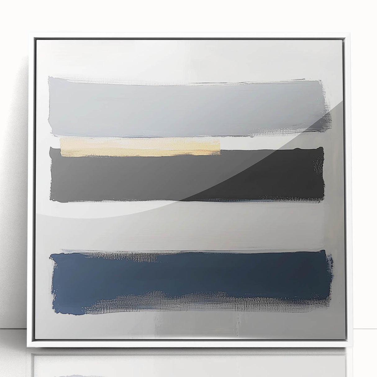 Large Abstract Wall Art – Navy, Gray & Gold Minimal Brushstrokes
