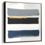 Large Abstract Wall Art – Navy, Gray & Gold Minimal Brushstrokes