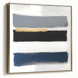 Large Abstract Wall Art – Navy, Gray & Gold Minimal Brushstrokes