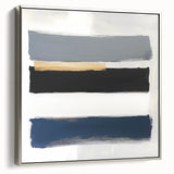 Large Abstract Wall Art – Navy, Gray & Gold Minimal Brushstrokes