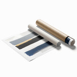 Large Abstract Wall Art – Navy, Gray & Gold Minimal Brushstrokes