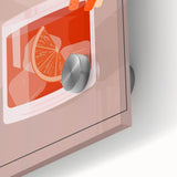 Large abstract wall art in mid-century modernist style, featuring vibrant hues on acrylic glass, ideal for dining room art.