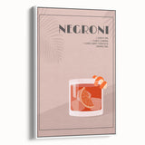 Framed vintage poster art depicting colorful food and drinks on a black background.