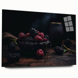 Large abstract wall art on acrylic glass featuring an array of fruits in vibrant colors.