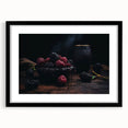 Extra large abstract art print featuring colorful, textured fruits on canvas, ideal for living room decor.