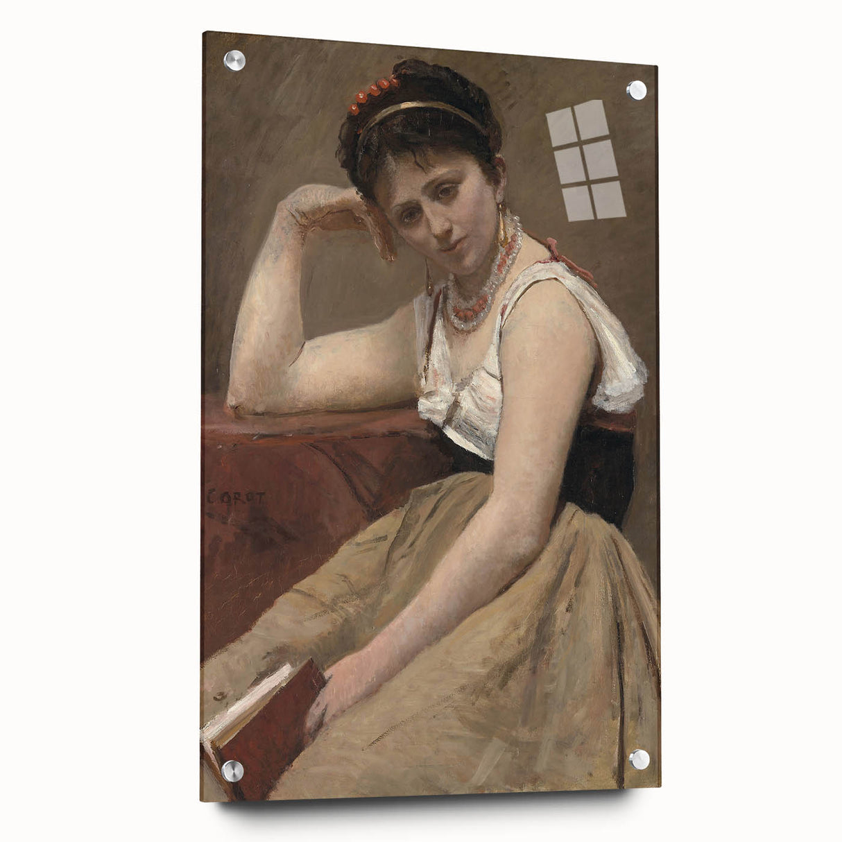 Elegant Realism Art Print of Woman Reading in a Calm, Reflective Pose