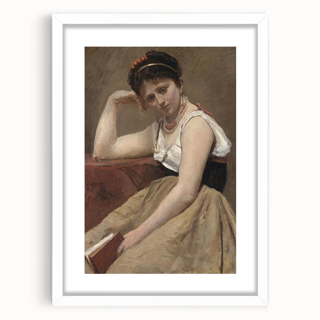 Elegant Realism Art Print of Woman Reading in a Calm, Reflective Pose