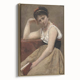 Elegant Realism Art Print of Woman Reading in a Calm, Reflective Pose