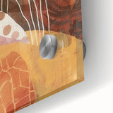 Large abstract wall art on acrylic glass depicting swirling autumn colors, ideal for bedroom or dining room decor.