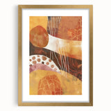 Extra large abstract art print featuring textured autumn hues on a gold-framed canvas, ideal for living room decor.