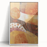 Art deco poster featuring a stylized autumnal scene in warm orange and brown tones, framed in white acrylic.