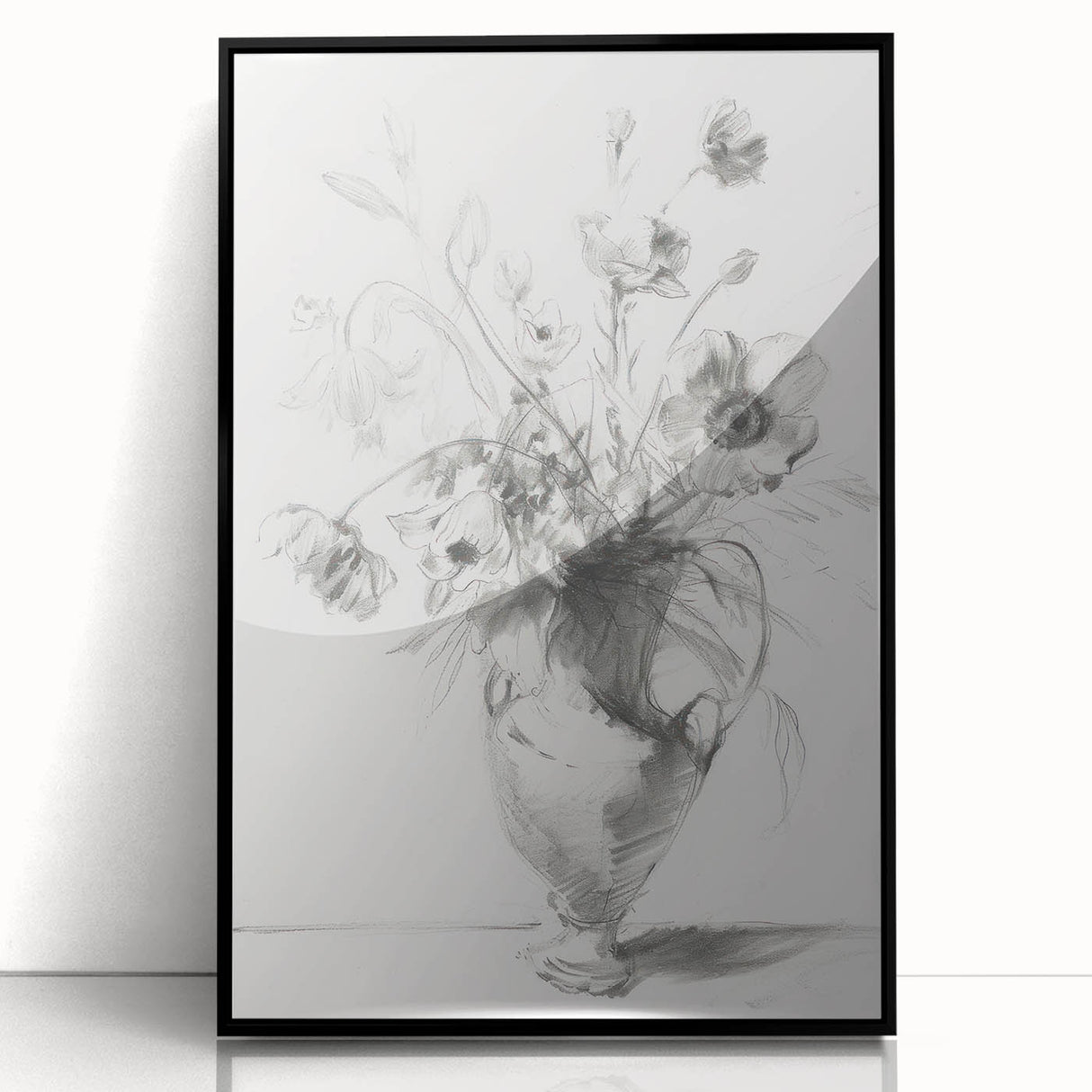 Framed acrylic artwork displaying an abstract floral design with vibrant colors, set against a sleek black frame, ideal for modern home decor.