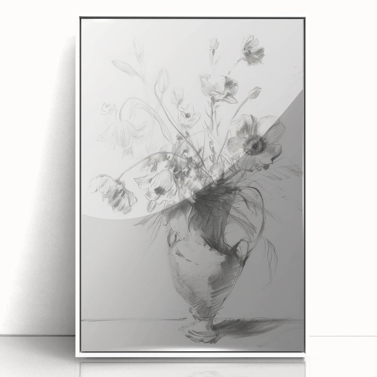 Framed acrylic artwork featuring abstract floral designs in vibrant colors, displayed in a sleek white frame, perfect for modern home decor.