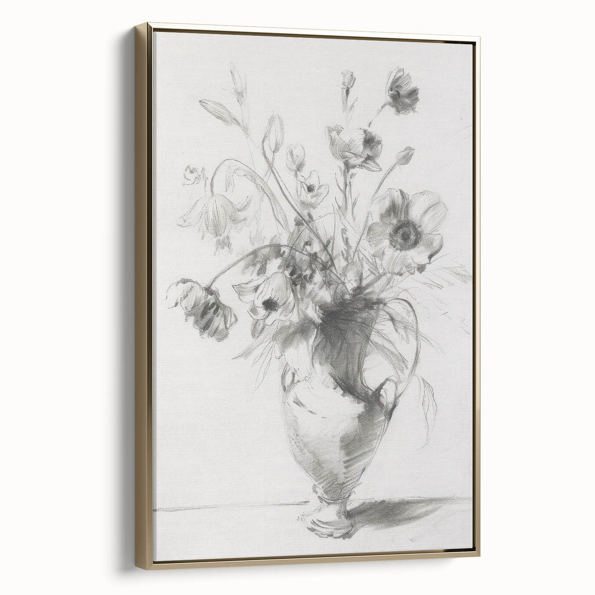 Abstract floral framed canvas artwork showcasing vibrant colors and intricate designs, elegantly displayed in a sleek gold frame, perfect for home decor.