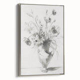 Framed canvas artwork showcasing an abstract floral design in soft pastel colors, elegantly bordered with a silver frame, perfect for modern home decor.