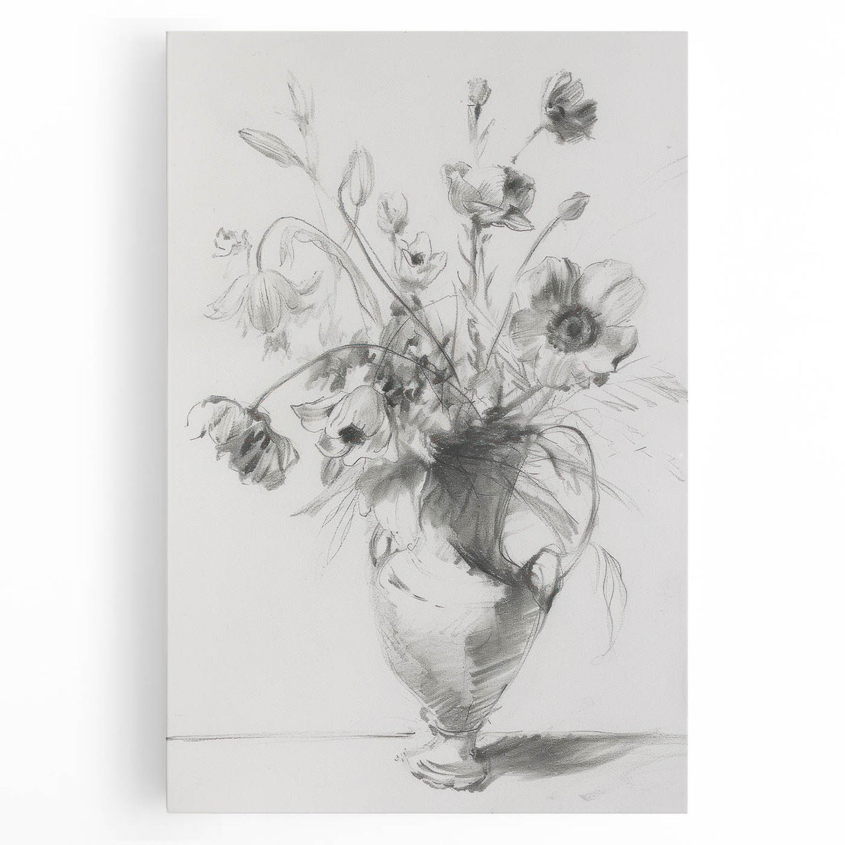 Stretched canvas artwork showcasing vibrant abstract floral designs in shades of pink, green, and blue, perfect for modern home decor and artistic expression.