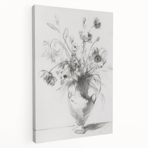 Abstract floral stretched canvas artwork showcasing vibrant colors like pink, blue, and green, elegantly displayed from a side view, perfect for home decor enhancement.