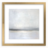 Abstract landscape frame with mat in gold, showcasing a modern art design that blends warm and cool tones, perfect for contemporary home decor.