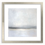 Abstract landscape artwork in a silver frame with a white mat, showcasing a serene blend of colors and textures, perfect for modern home decor.
