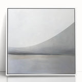 Framed acrylic artwork showcasing an abstract landscape with soft pastel colors and dynamic shapes, set against a white background to enhance modern decor.