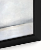 Close-up of a framed abstract landscape canvas artwork showcasing vibrant colors of blue and green, ideal for modern home decor and artistic interiors.