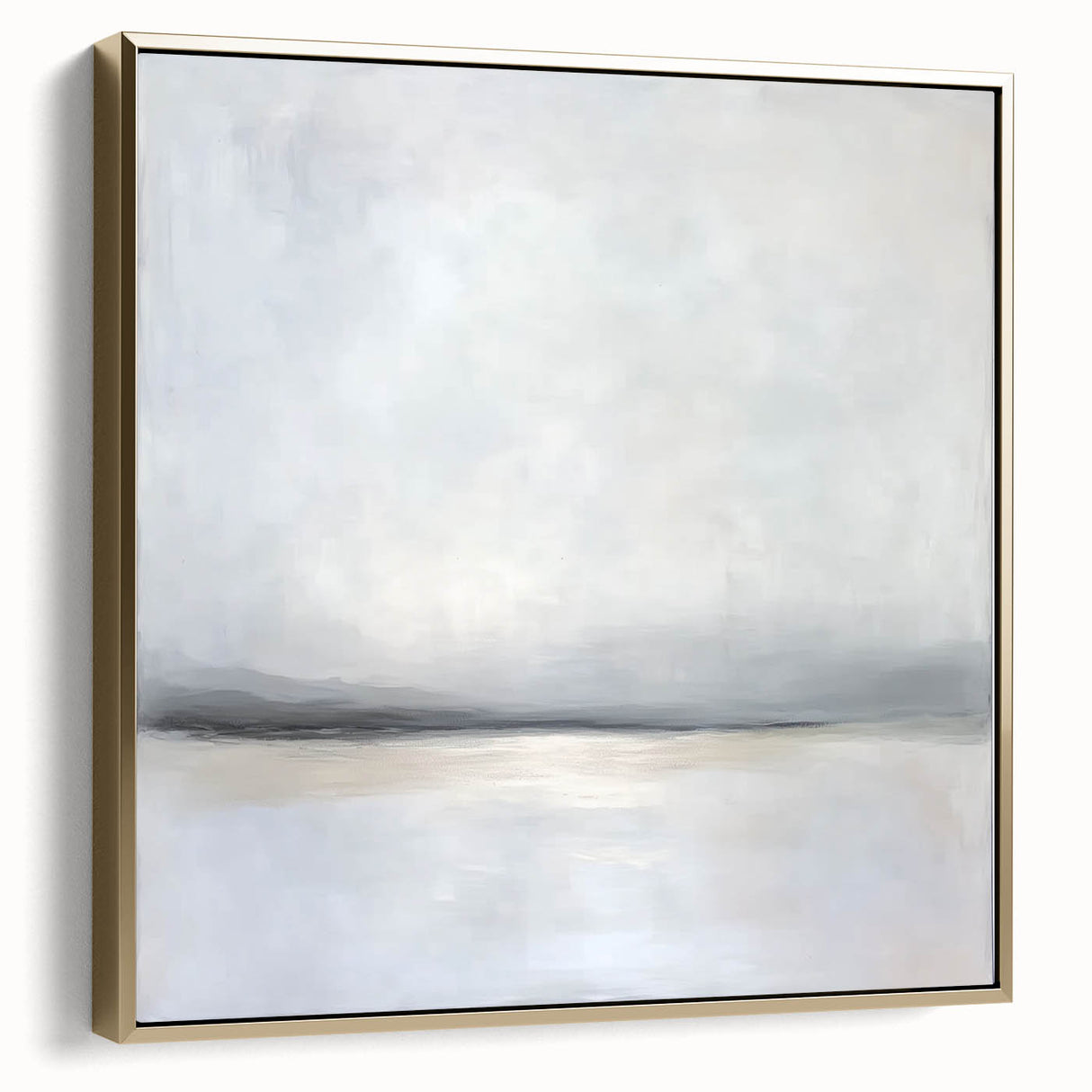 Framed abstract landscape canvas art in silver and gold hues, showcasing a modern design that enhances contemporary decor, perfect for living spaces or offices.