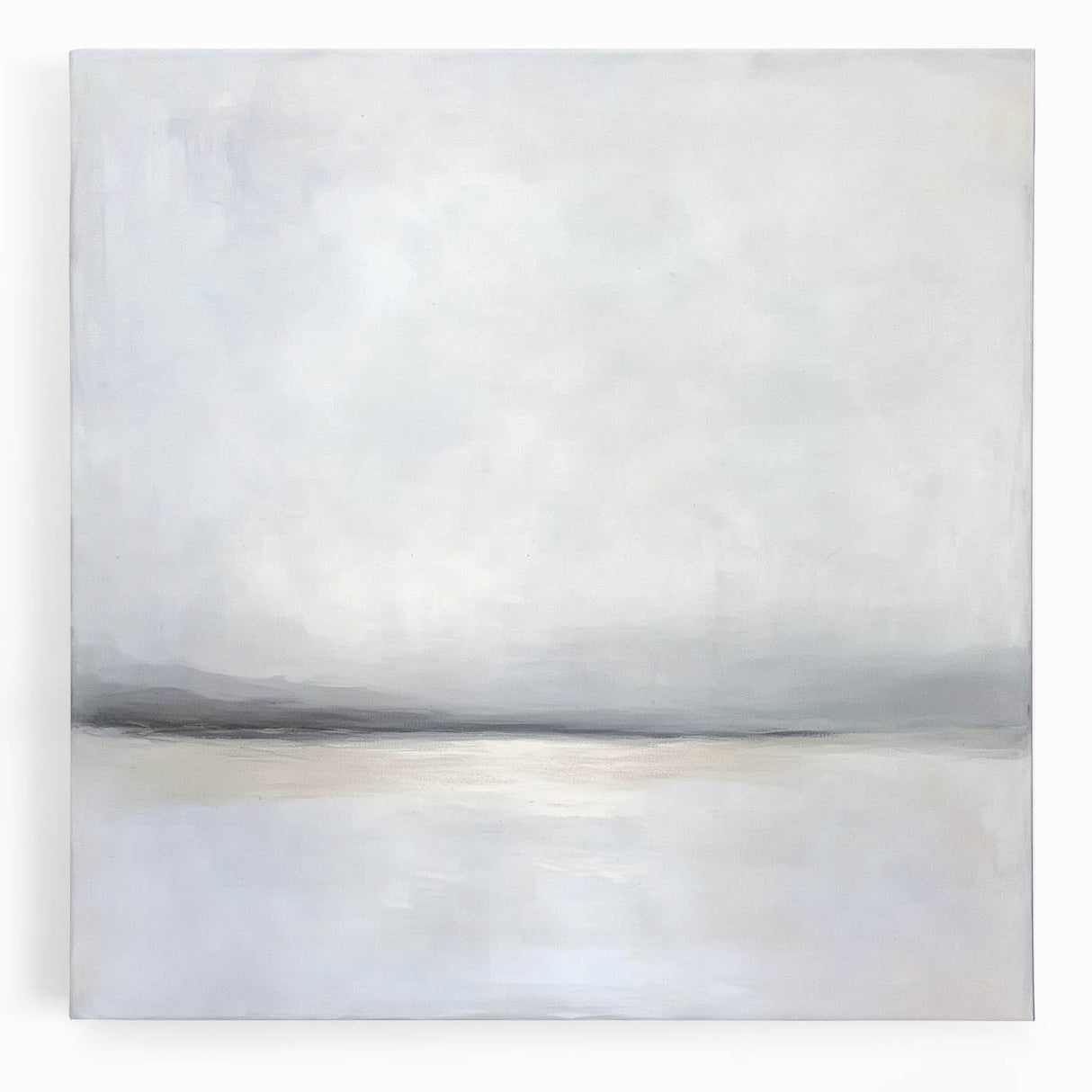 Abstract landscape canvas artwork depicting vibrant hues of blue, green, and gold, showcasing a serene nature scene, perfect for modern home decor.