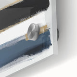 Geometric Abstract Wall Decor – Navy, Gold & Gray Brush Canvas Art