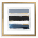 Geometric Abstract Wall Decor – Navy, Gold & Gray Brush Canvas Art