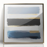 Geometric Abstract Wall Decor – Navy, Gold & Gray Brush Canvas Art