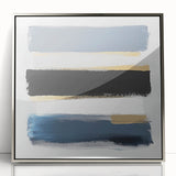 Geometric Abstract Wall Decor – Navy, Gold & Gray Brush Canvas Art