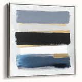 Geometric Abstract Wall Decor – Navy, Gold & Gray Brush Canvas Art