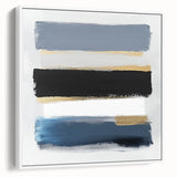 Geometric Abstract Wall Decor – Navy, Gold & Gray Brush Canvas Art